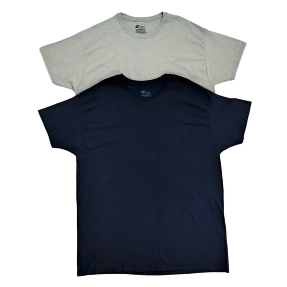 Hanes Comfortsoft Mens Classic Crewneck T-Shirts 2-Pack Gray & Navy XL. - Picture 1 of 7